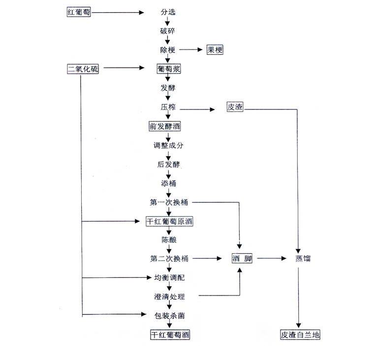 干紅葡萄酒生產(chǎn)工藝流程